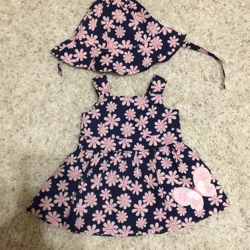 Baby Navy and pink sundress with hat